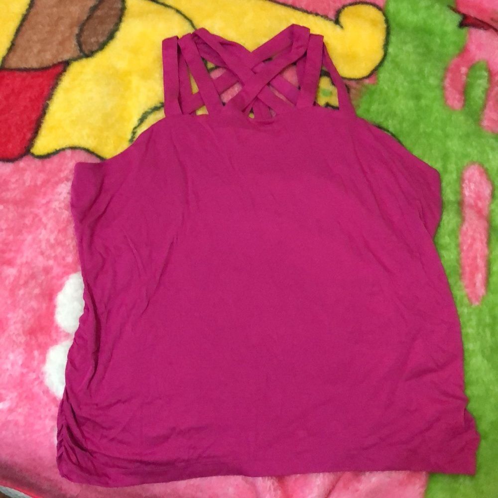 Lane Bryant plus size stretchy workout exercise hot pink cross cross top